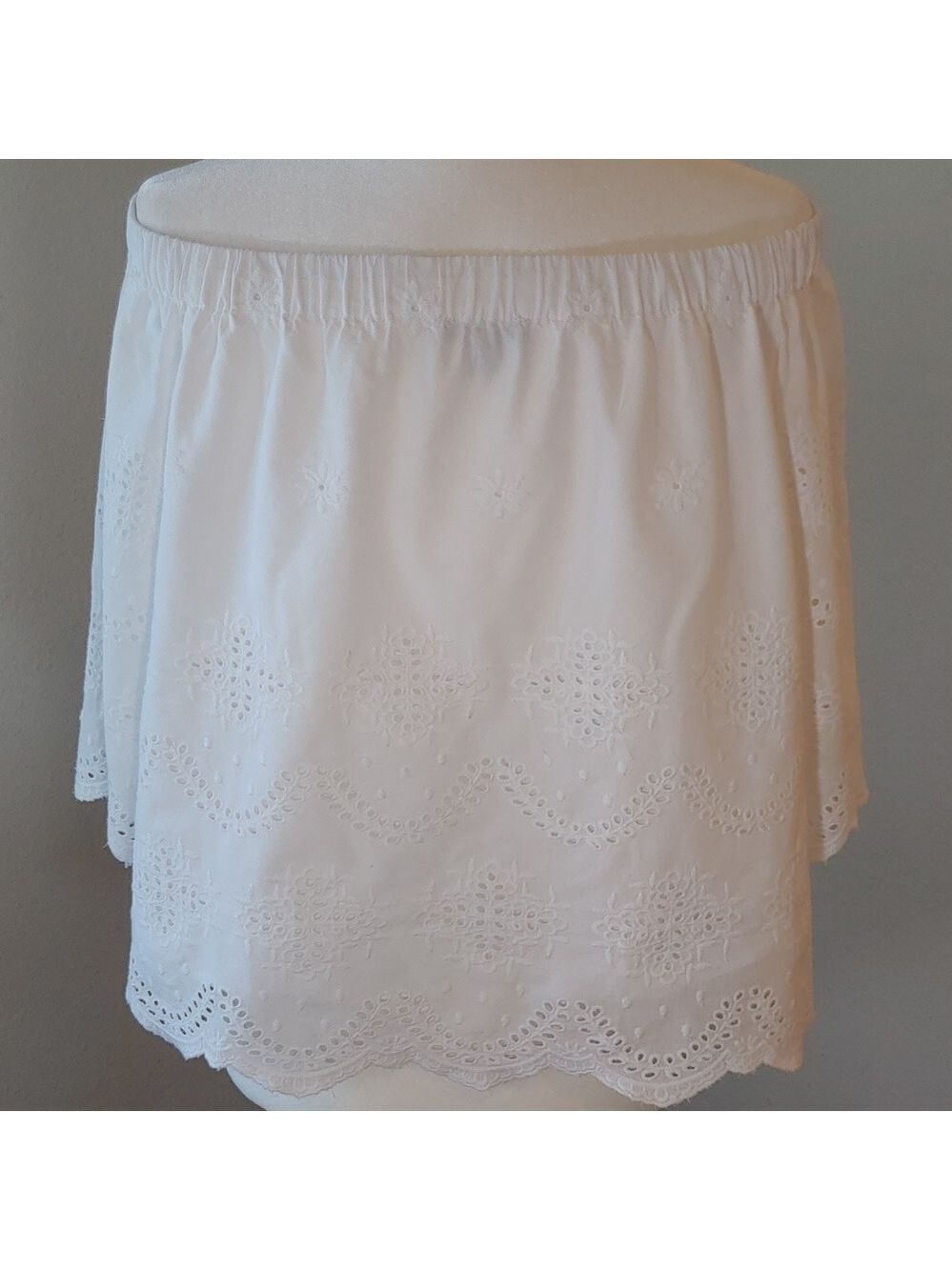 Saks Fifth Avenue White Cotton Eyelet 3/4 Sleeve Off Shoulders Top Women's Med - Picture 4 of 15